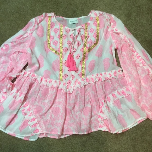 Miss June Paris Boho Size O/S long sleeve blouse excellent condition pink/gold - Picture 4 of 7
